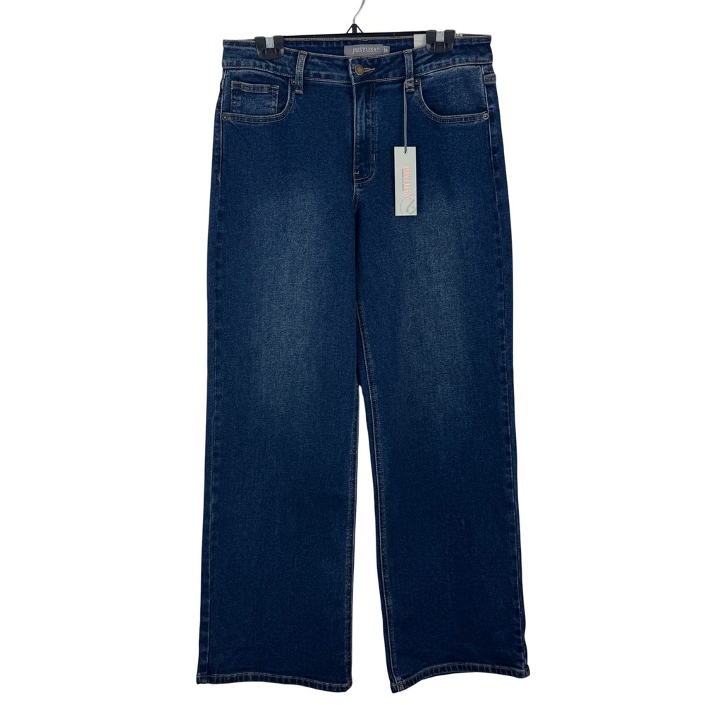Just USA Wide Leg Petite Jeans Dark Denim Size 14 NWT Elevated Basics Minimalist